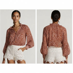 By Anthropologie Sheer Boho Blouse Rust Orange Paisley Top Plus Size 1X